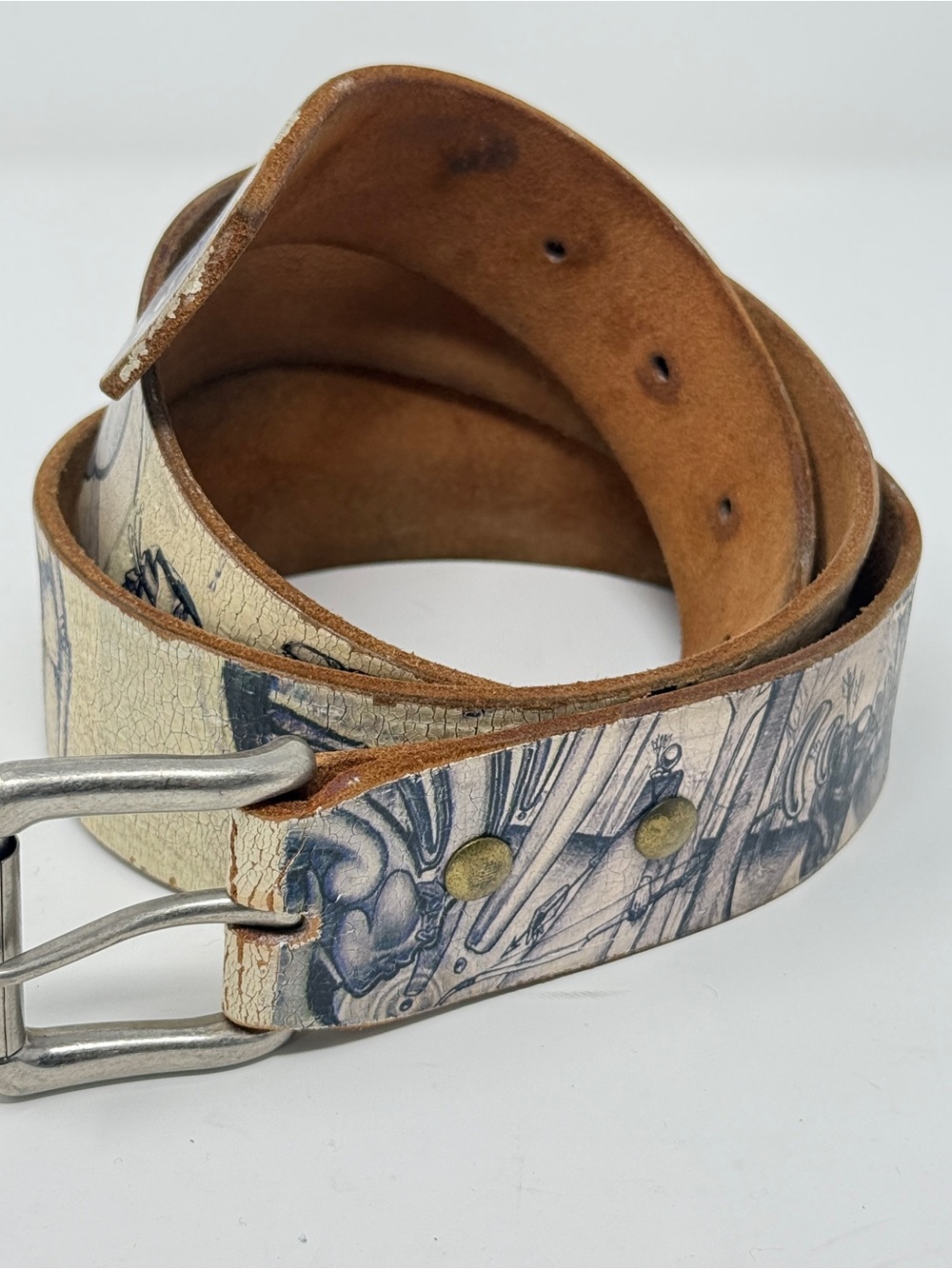 Hans Haveron Leather Art Belt Sketch Graphic Streetwear Wide Buckle. Size 36 - Picture 3 of 8